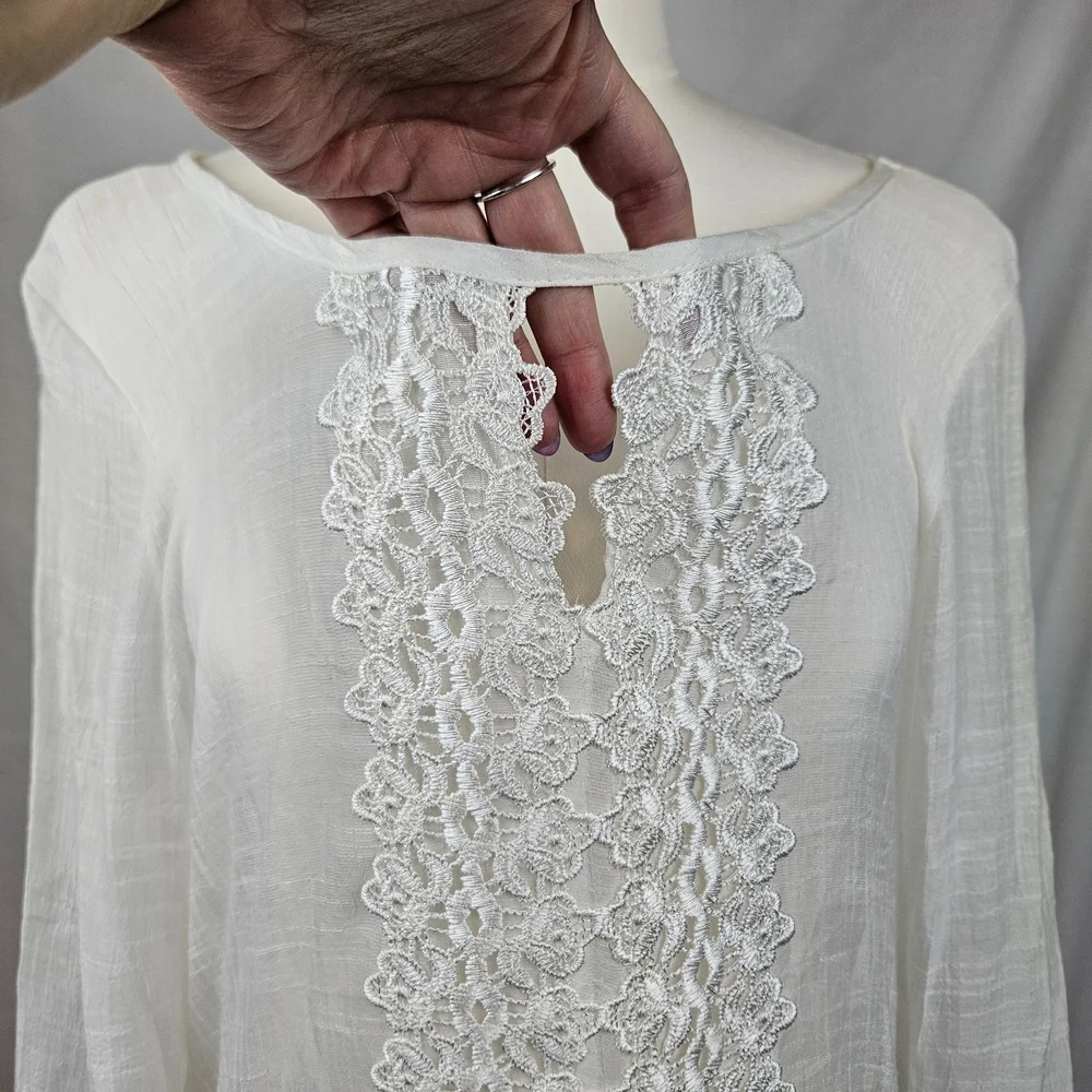 Cal Style‎ Women's Ivory Chiffon Tunic Top Sz L Boho Beach Coverup - Picture 3 of 6